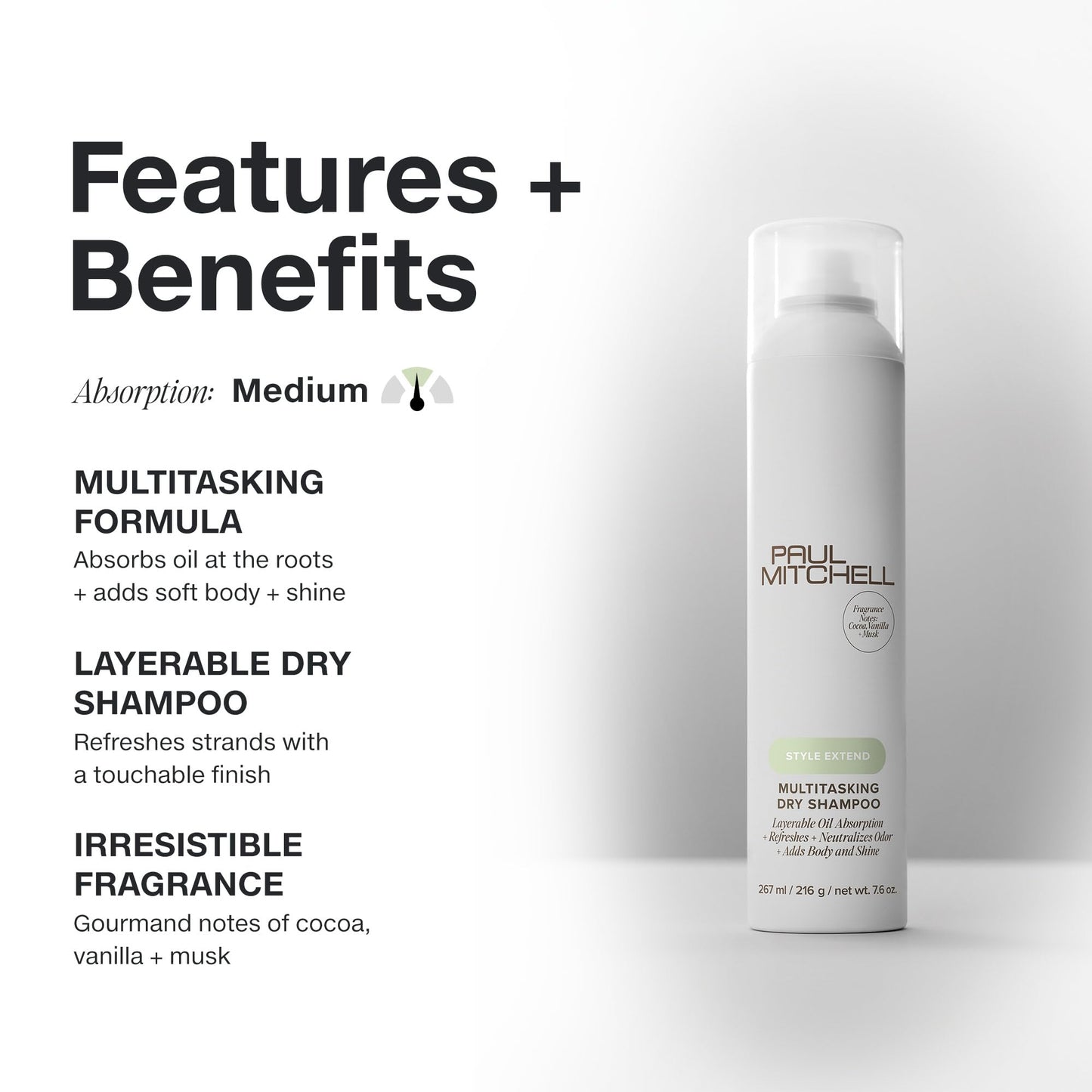 Paul Mitchell Multitasking Dry Shampoo – Refreshes Hair, Adds Body, All Hair Types (7.6 oz)