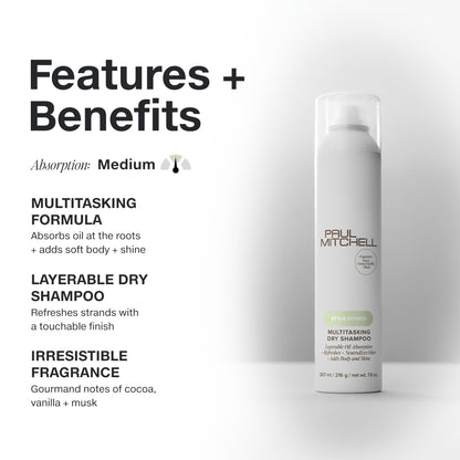 Paul Mitchell Multitasking Dry Shampoo – Refreshes Hair, Adds Body, All Hair Types (7.6 oz)
