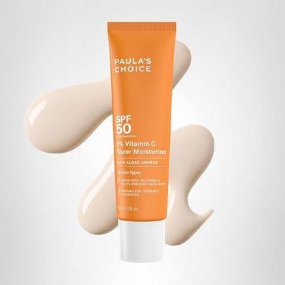 Paula's Choice 5% Vitamin C Sheer Sunscreen SPF 50 for Face – Invisible, Fragrance-Free
