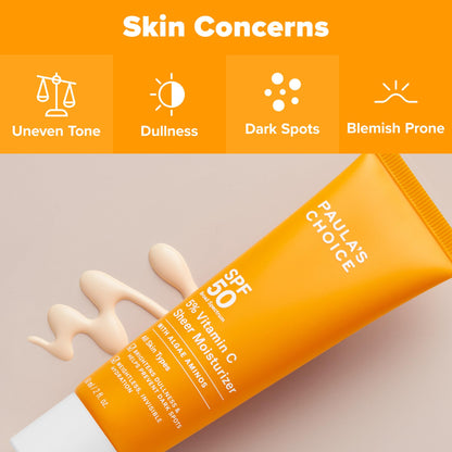 Paula's Choice 5% Vitamin C Sheer Sunscreen SPF 50 for Face – Invisible, Fragrance-Free