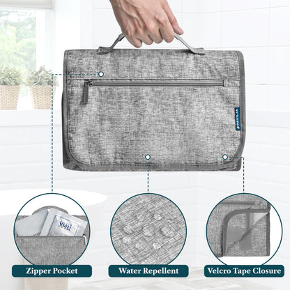 PAVILIA Hanging Toiletry Bag - Large Foldable Travel Kit, Waterproof & TSA-Ready