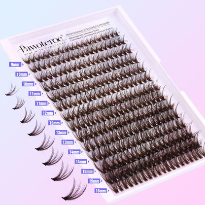 Pawotence Lash Extension Kit DIY 280pcs Brown 40D 9-16mm – At-Home Lashes with Bond & Seal