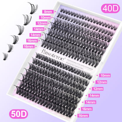 Pawotence Lash Extension Kit 40D/50D – DIY At-Home Lashes with Bond, Seal & Tweezers (8-16mm)