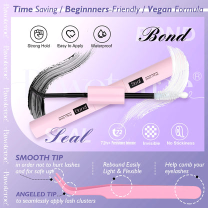 Pawotence Lash Extension Kit 80D Mink Clusters (10-20mm) – DIY Lash Kit with Bond & Seal and Tweezers