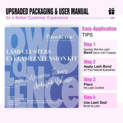 Pawotence Lash Extension Kit DIY 280pcs — 50D 9-16mm Clusters, Bond & Seal, Self-Application