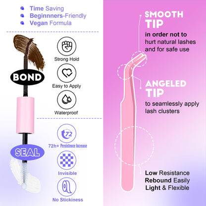 Pawotence Lash Extension Kit DIY 280pcs Brown 40D 9-16mm – At-Home Lashes with Bond & Seal