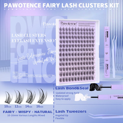 Pawotence Natural Lash Clusters Kit 10-16mm Wispy Lashes with Glue & Tweezers
