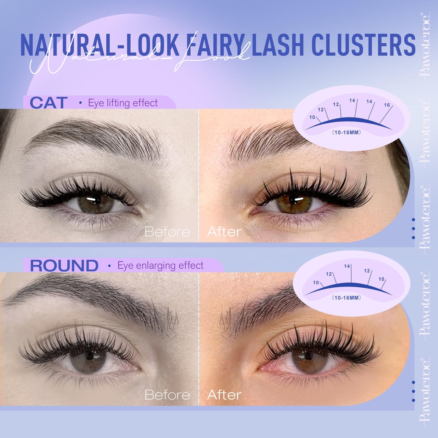Pawotence Natural Lash Clusters Kit 10-16mm Wispy Lashes with Glue & Tweezers
