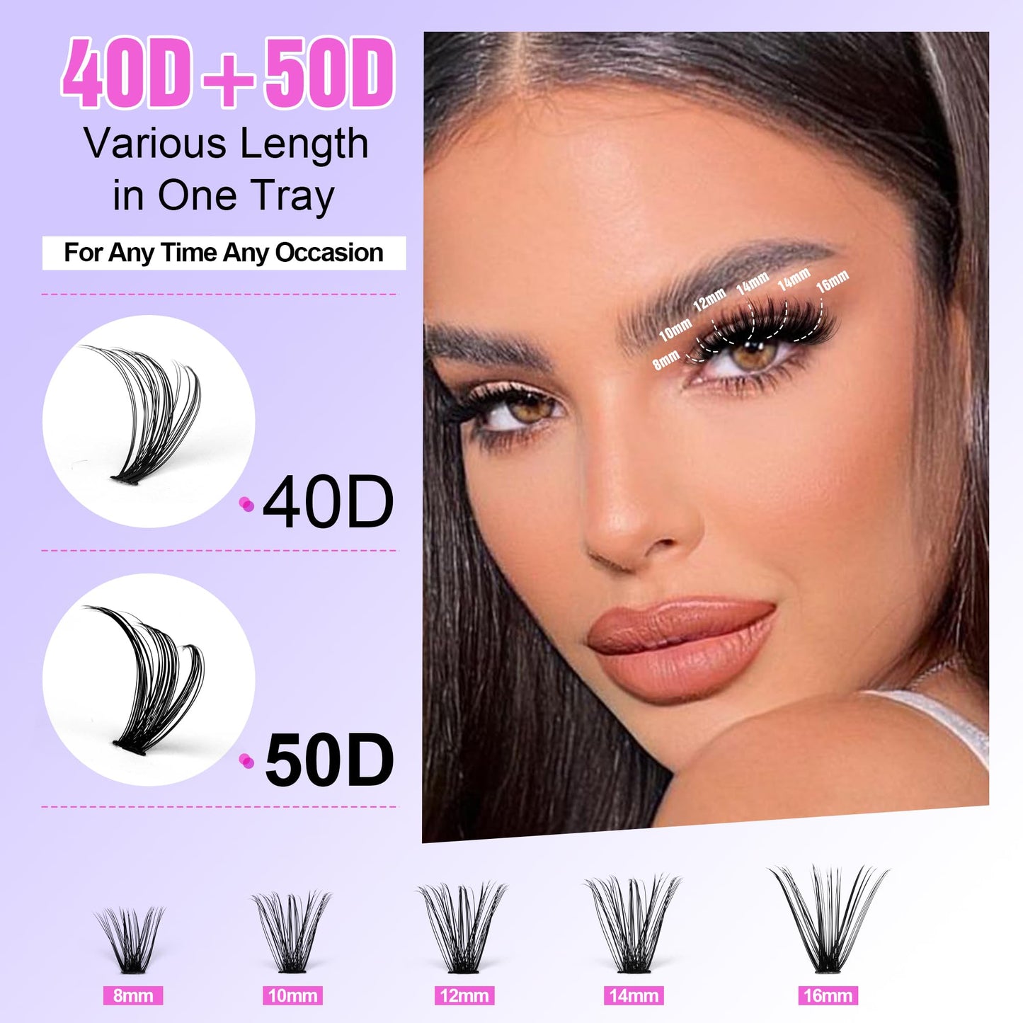 Pawotence Lash Extension Kit 40D/50D – DIY At-Home Lashes with Bond, Seal & Tweezers (8-16mm)