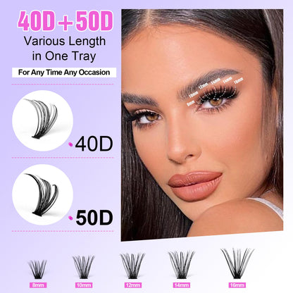 Pawotence Lash Extension Kit 40D/50D – DIY At-Home Lashes with Bond, Seal & Tweezers (8-16mm)