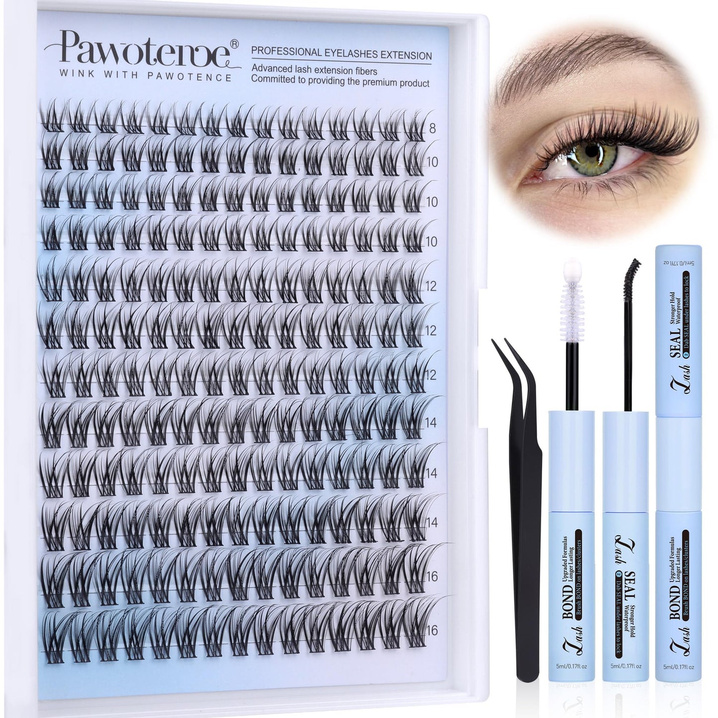 Pawotence Lash Clusters Kit – DIY 180pc Wispy Lashes (8-16mm)