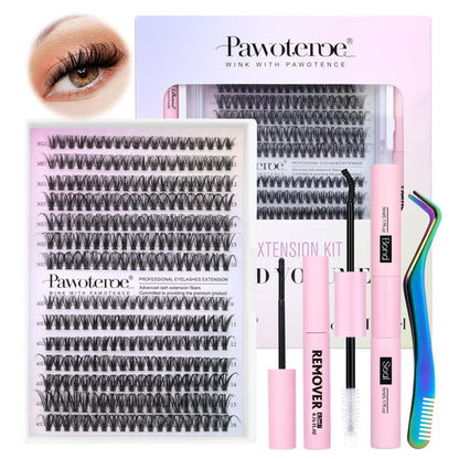 Pawotence Lash Extension Kit DIY 280pcs Clusters 30D/40D with Bond, Seal, Remover & Tweezers
