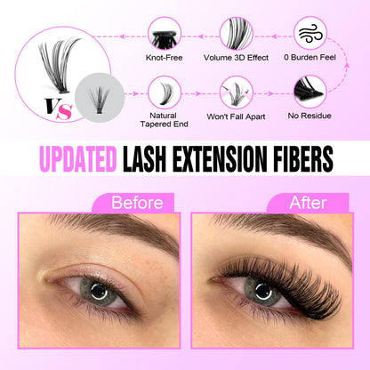 Pawotence Lash Extension Kit DIY 280pcs – 30D Clusters (8-15mm) with Bond & Seal, Remover & Tweezers