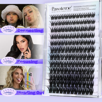 Pawotence Misha Lash Clusters Kit 10-18mm | 144pcs Wet Look Lashes + Bond & Seal