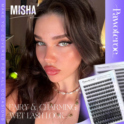 Pawotence Misha Lash Clusters Kit 10-18mm | 144pcs Wet Look Lashes + Bond & Seal
