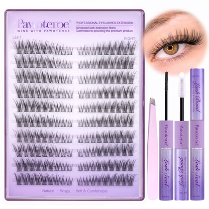 Pawotence Wispy Lash Clusters Kit – 180pcs DIY Cat Eye Extensions with Bond & Seal