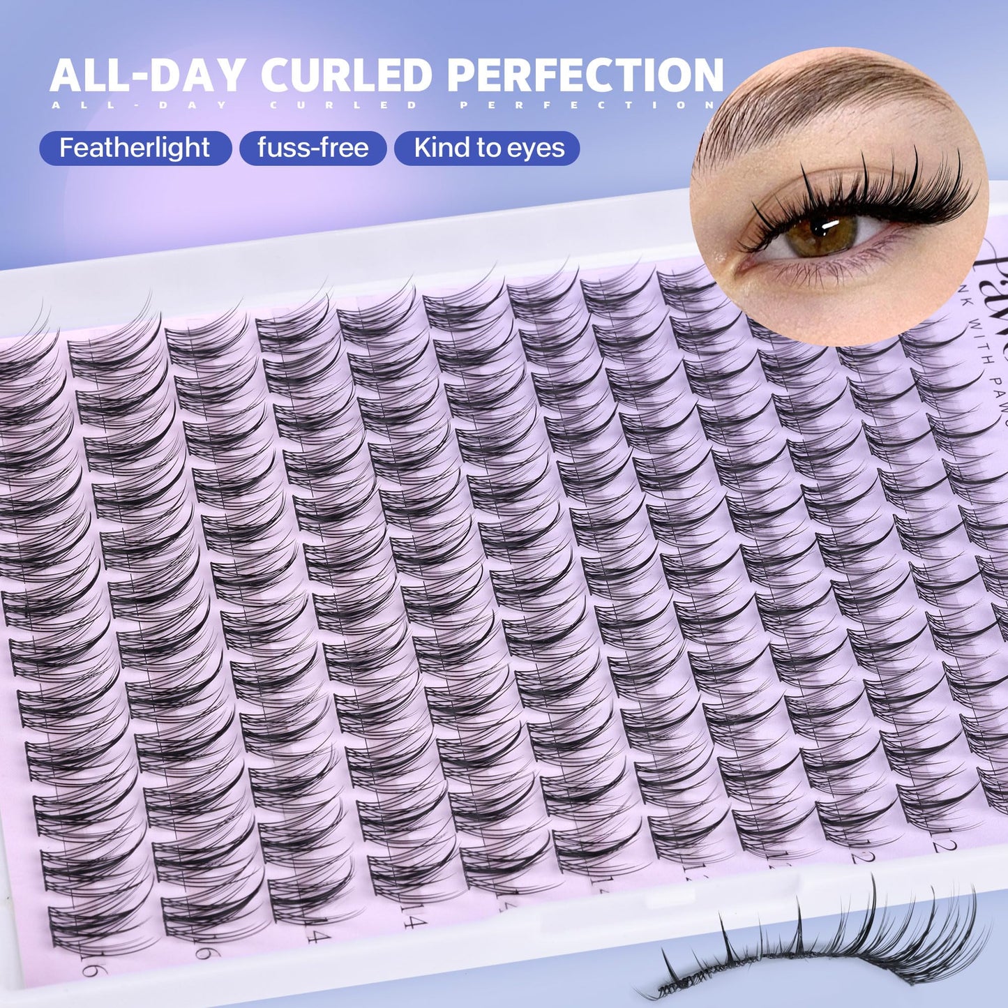 Pawotence Natural Lash Clusters Kit 10-16mm Wispy Lashes with Glue & Tweezers