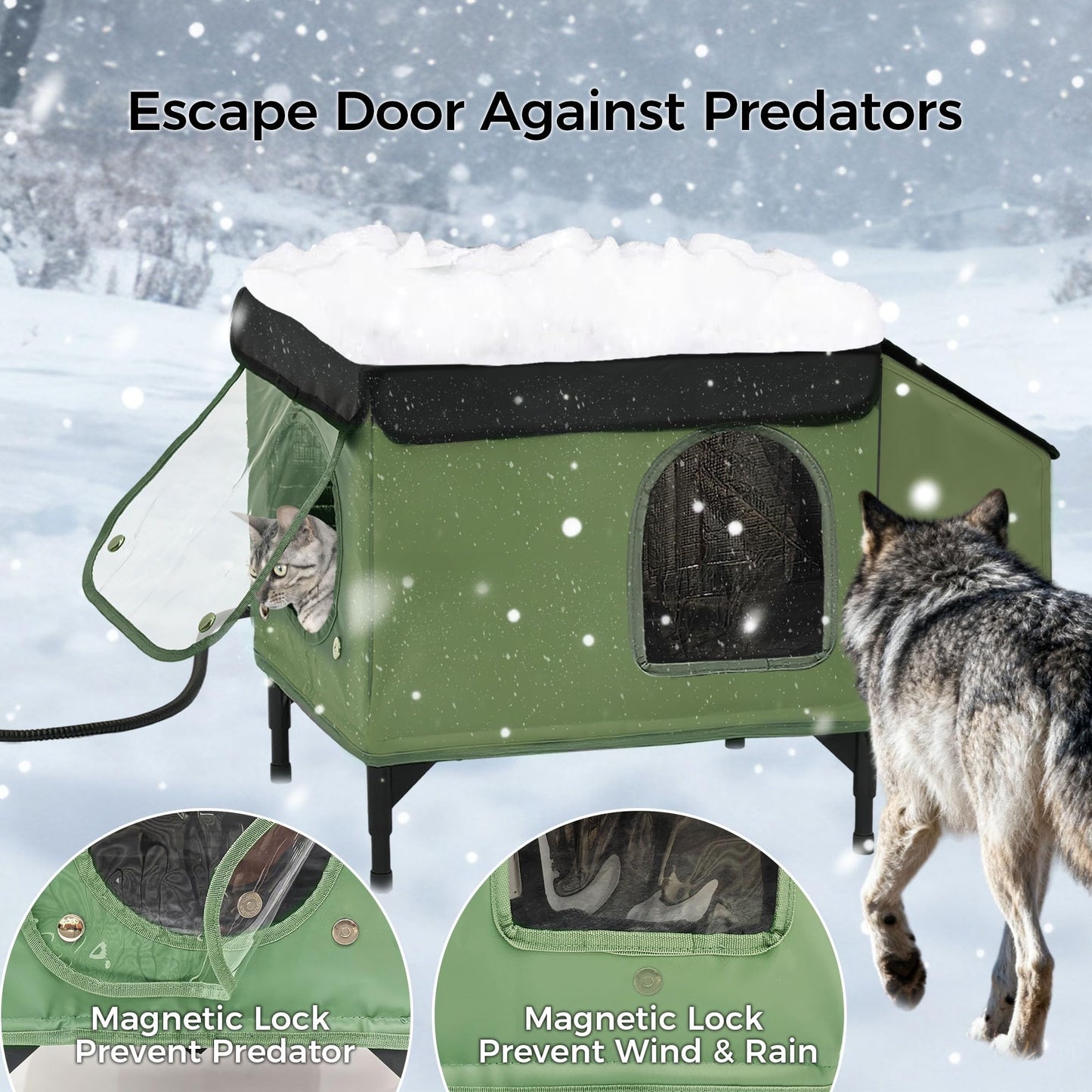 PAWPROVED Heated Cat House for Outside – Weatherproof Winter Shelter