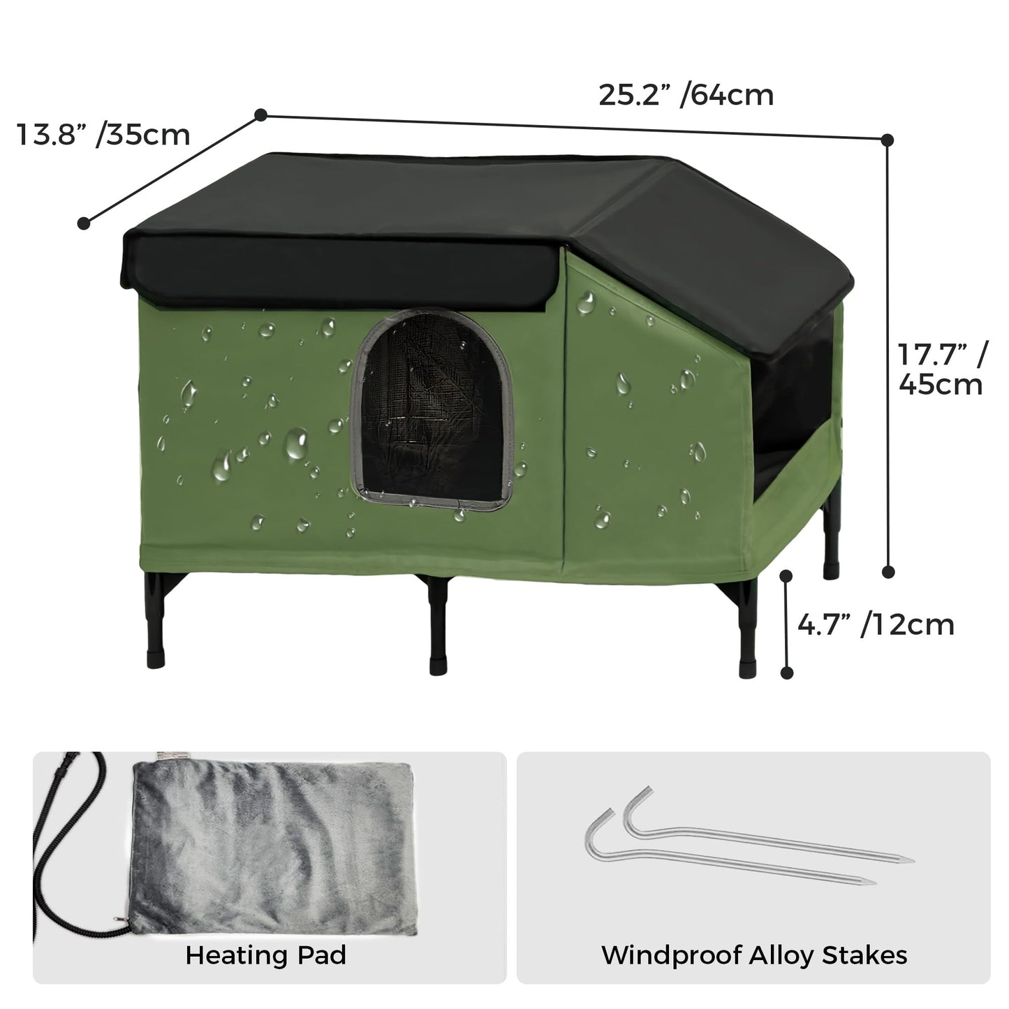 PAWPROVED Heated Cat House for Outside – Weatherproof Winter Shelter
