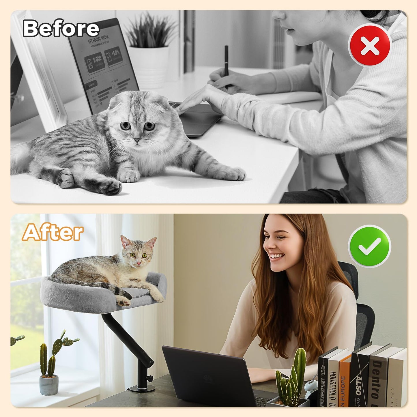 PAWZ Road Cat Desk Bed — 360° Rotating, Adjustable Desk Hammock for Indoor Cats