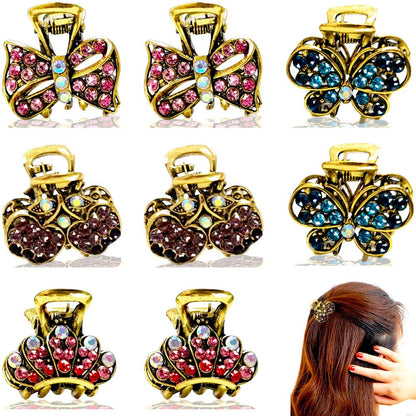 PBQOA Vintage Metal Hair Clips – Crystal Rhinestone Claw Barrette Set for Women