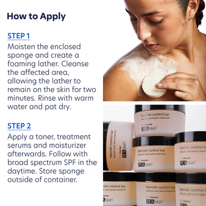 PCA SKIN Blemish Control Acne Cleanser Bar – 2% Salicylic Acid, Face & Body Wash, 3.2 fl oz