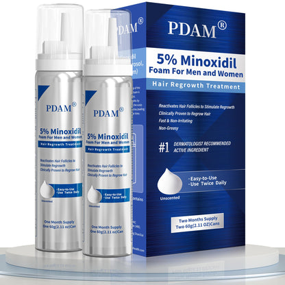 Pdam 5% Minoxidil Foam for Men & Women – Hair Growth Treatment (2 x 2.11 oz)