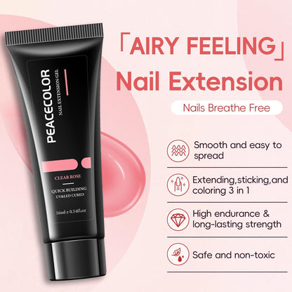 PEACECOLOR Poly Nail Gel Kit — 15 Colors, Mini Lamp, All-in-One DIY Salon Kit