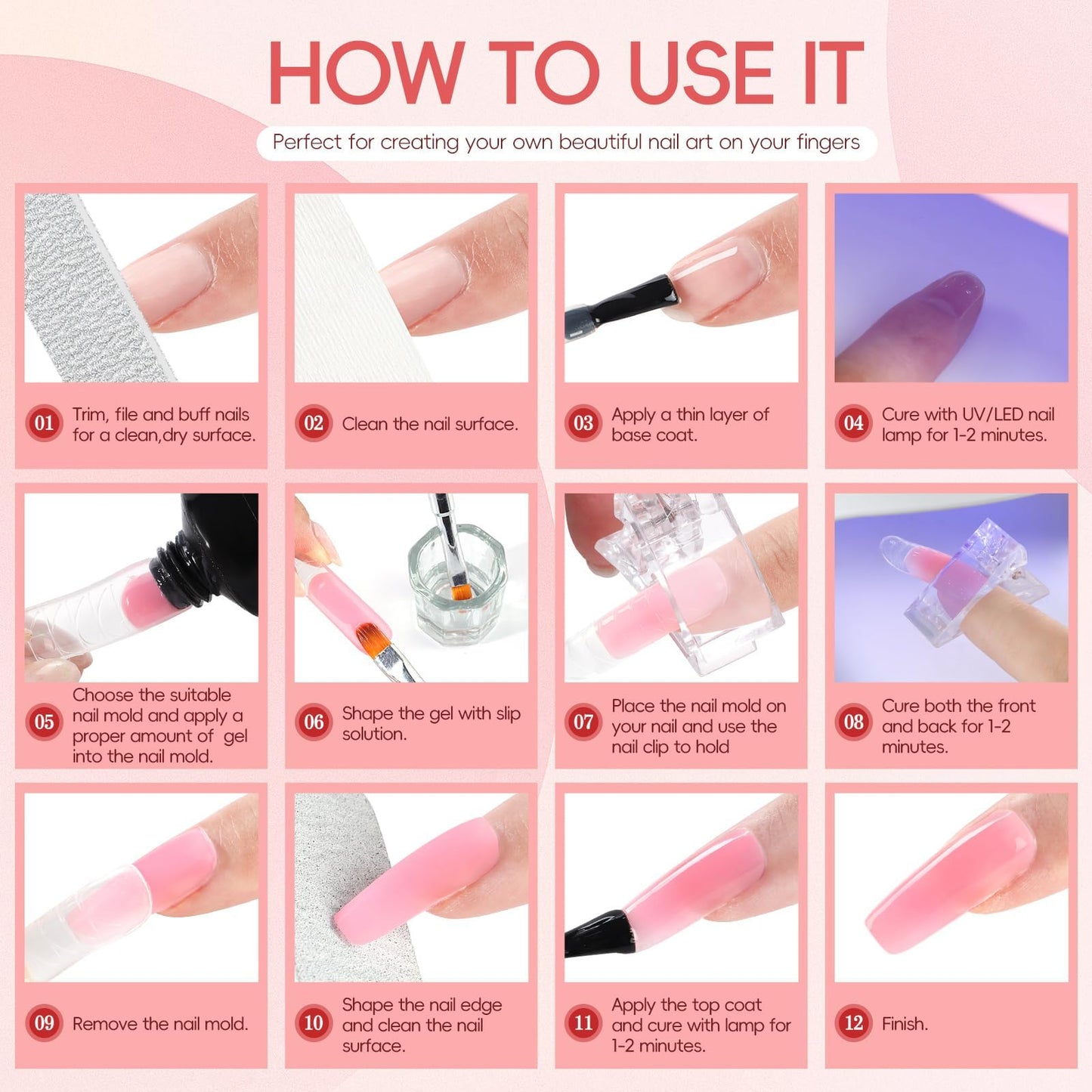PEACECOLOR Poly Nail Gel Kit — 15 Colors, Mini Lamp, All-in-One DIY Salon Kit