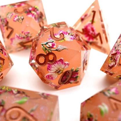 Peach Tea | Sharp Edge Dice | Resin | 7 Piece Set
