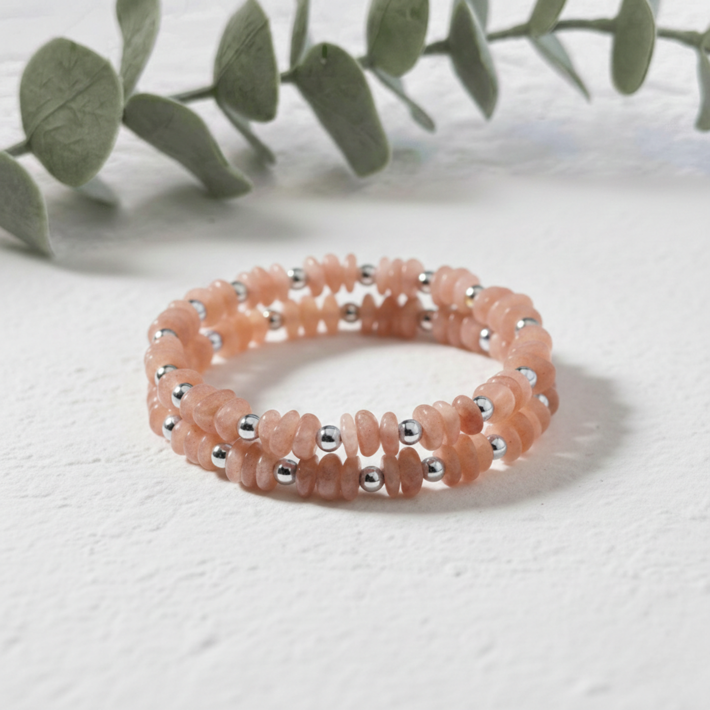 Peach Moonstone Bracelet and Earring Set