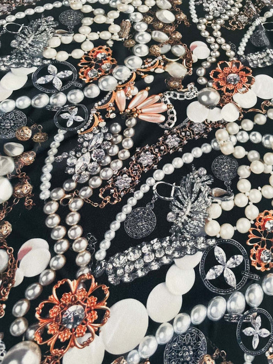 Black Jewelry Fabric with Pearl Pattern for Elegant Accessories Sold by Metre