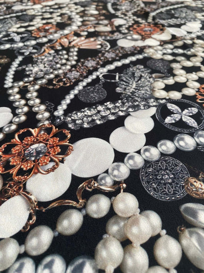 Black Jewelry Fabric with Pearl Pattern for Elegant Accessories Sold by Metre