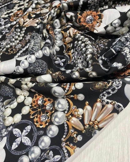 Black Jewelry Fabric with Pearl Pattern for Elegant Accessories Sold by Metre