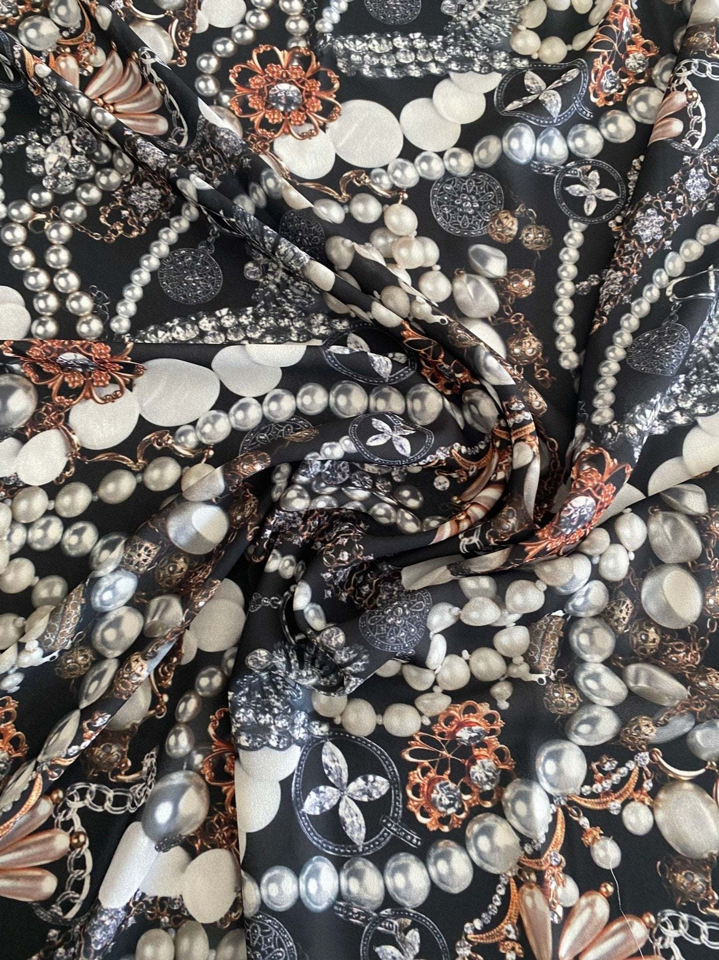 Black Jewelry Fabric with Pearl Pattern for Elegant Accessories Sold by Metre