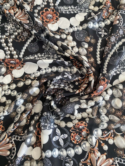 Black Jewelry Fabric with Pearl Pattern for Elegant Accessories Sold by Metre