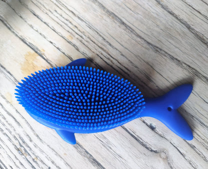 Penepico Premium Sensory Brush for Kids and Autism – Soft Silicone Body Scrubber, 2-in-1 Bath Brush (Whale-Blue)