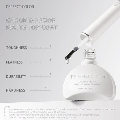 PERFECT COLOR Chrome-Proof Matte Top Coat | UV/LED Cured Gel Nail Polish 0.5 fl oz