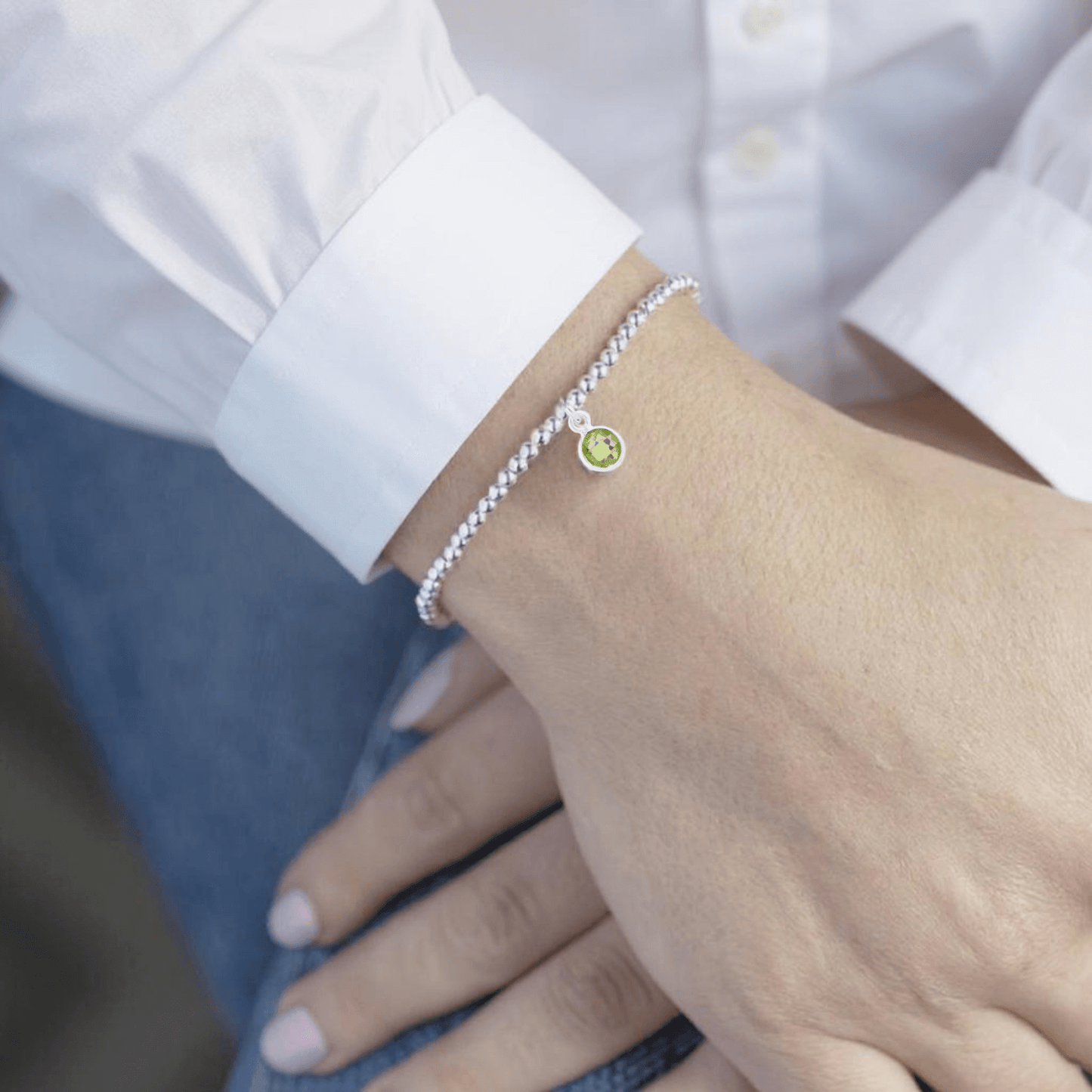 Peridot August Birthstone Bracelet | Stretch Bead Charm Design