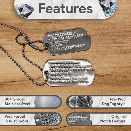 PERSONALISED DEBOSSED Dog Tag Set Original U.S. SPEC WW2 PRE-1965 ARMY