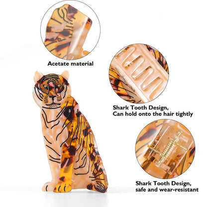 PERSONFUN Tiger Design Hair Claw Clip — Tortoise Shell Acetate, Secure Grip (1.77 x 3.7 in)