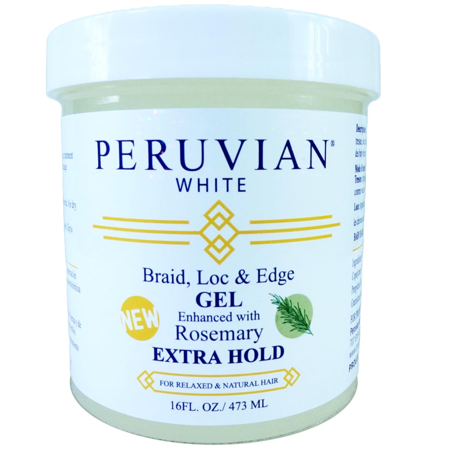 Peruvian White Braid, Loc & Edge Gel EXTRA HOLD – Rosemary, 16 oz
