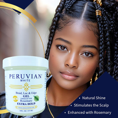 Peruvian White Braid, Loc & Edge Gel EXTRA HOLD – Rosemary, 16 oz