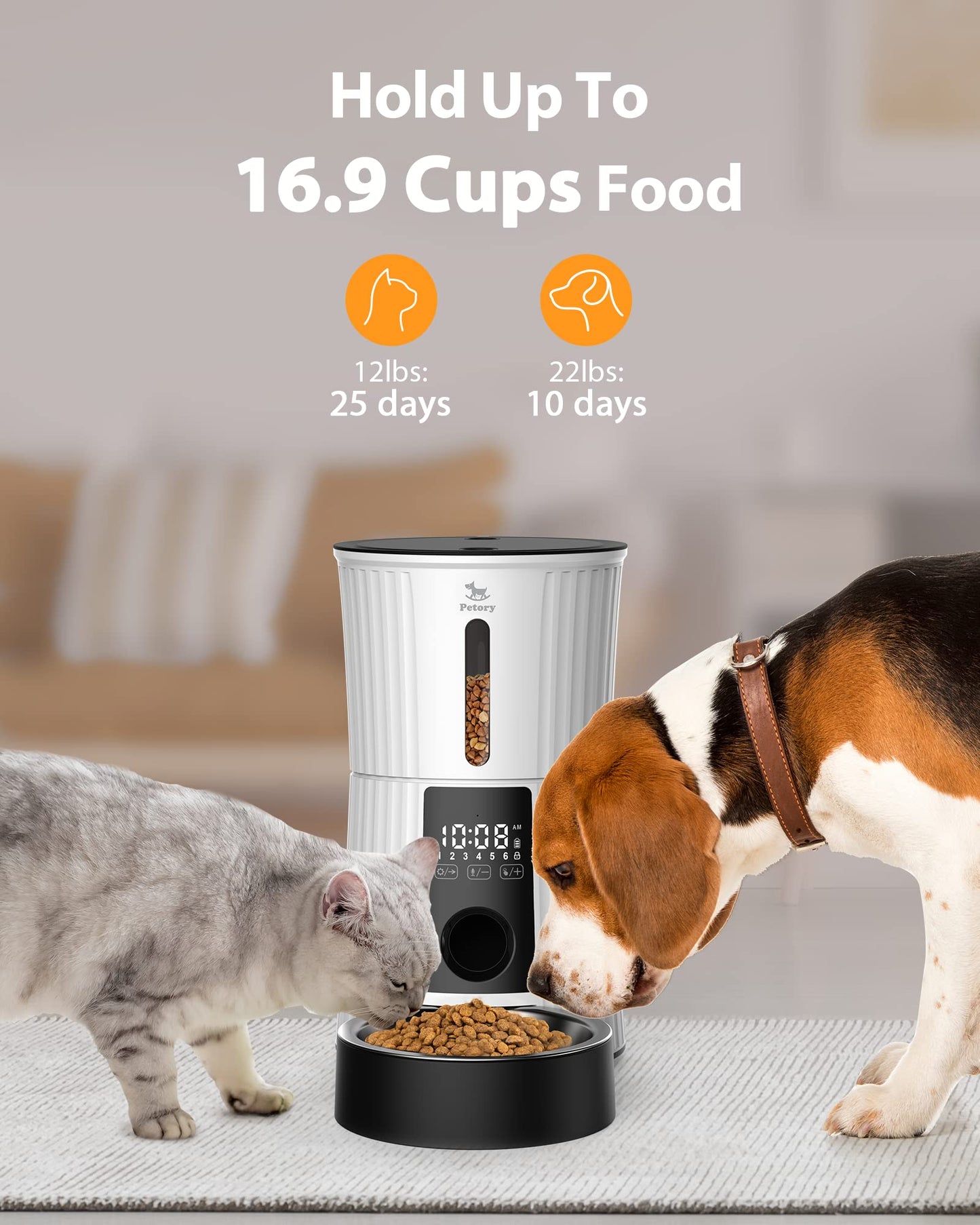 Petory Timed Automatic Cat Feeder – 4L, 6 Meals, Dual Power, 10S Voice Recorder