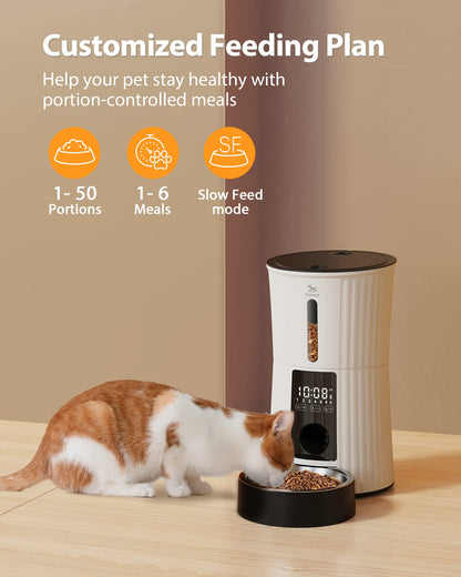 Petory Timed Automatic Cat Feeder – 4L, 6 Meals, Dual Power, 10S Voice Recorder