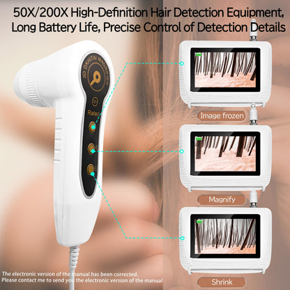 Pewoaoa Skin Hair Analyzer – 5 Inch Digital, 50x/200x Lenses, Portable HD LCD Display