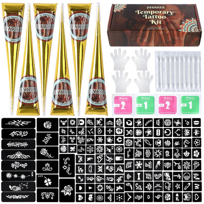 PFARRER Temporary Tattoos Kit – 6 Inks in 3 Colors, 133 Templates, DIY Body Art