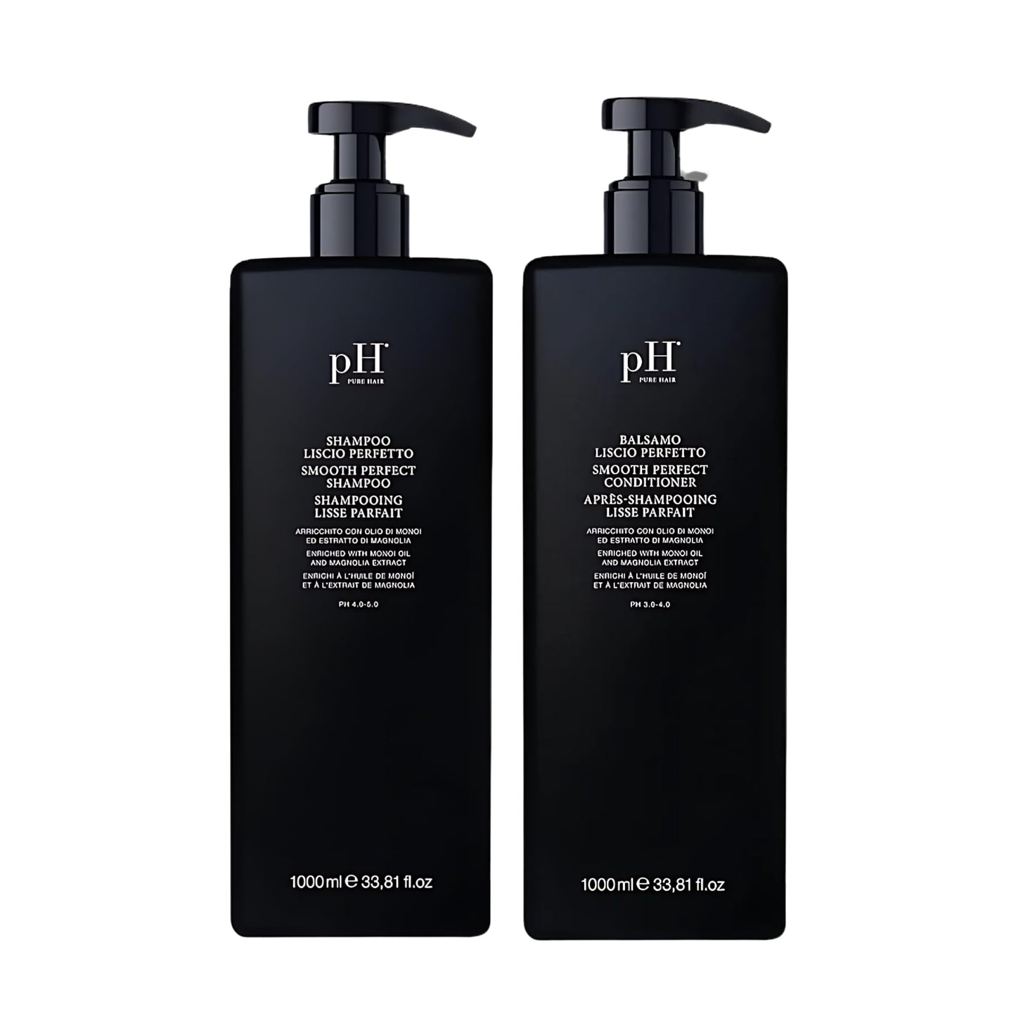 pH PURE HAIR Smooth Perfect Shampoo & Conditioner Set – Frizz Control, Hydration & Monoi Oil