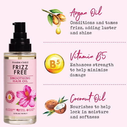 PHARM TO TABLE Frizz Free Smoothing Hair Oil – Argan Oil Nourishment for Silky, Tangle-Free Hair | 100ml