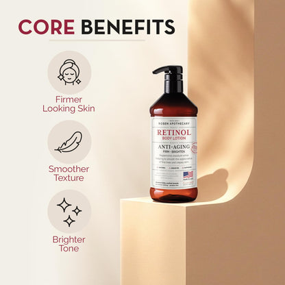 PHARM TO TABLE Rosen Apothecary Anti-Aging Retinol Body Lotion – Firm Skin, Brighten Tone, 480ml